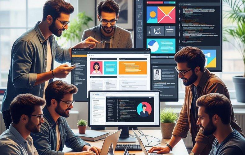 Web design and development team collaborating on a project